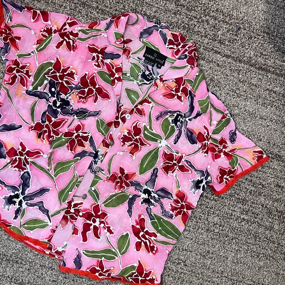 Carole Little vintage pink floral tropical lightweight blouse fits 4/6, XS - Picture 6 of 12